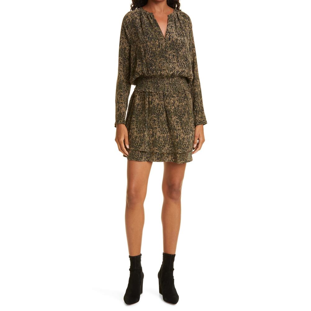 Rails 'Jasmine' Green Smocked Waist Long Sleeve Minidress Size M